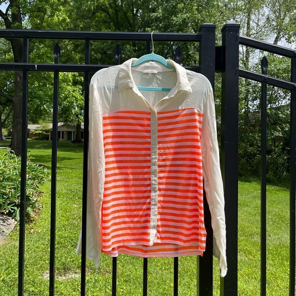 Anthropologie Ella Moss Striped Neon Button Down Blouse